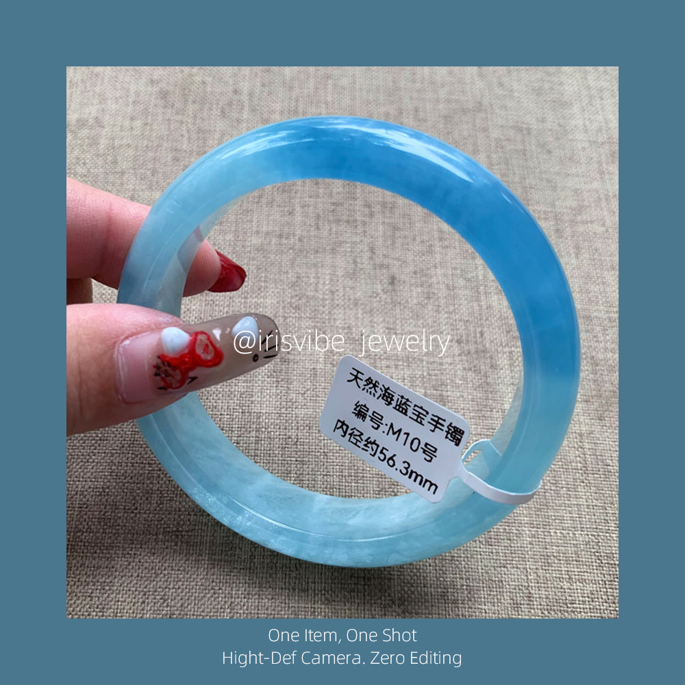 Sky Blue Aquamarine Bangle natural crystal bangle blue sky and white clouds