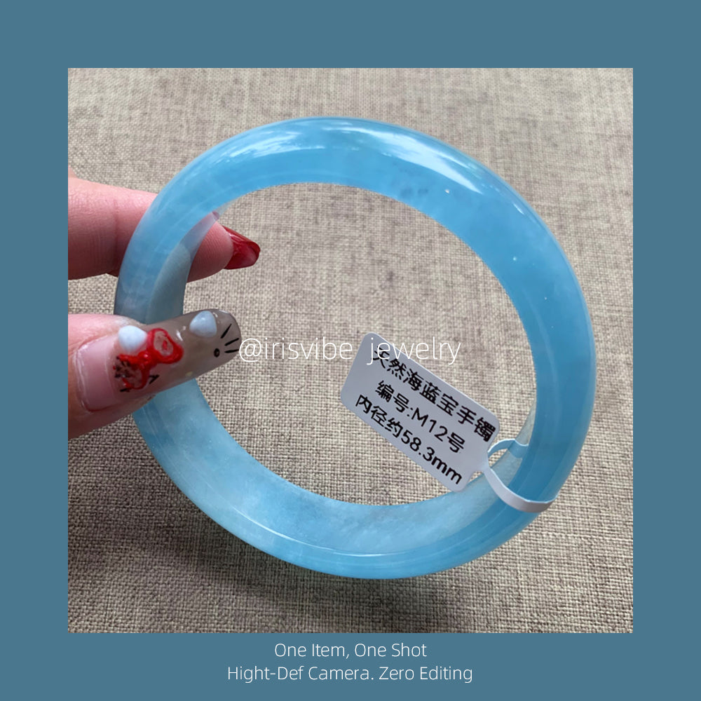Sky Blue Aquamarine Bangle natural crystal bangle blue sky and white clouds