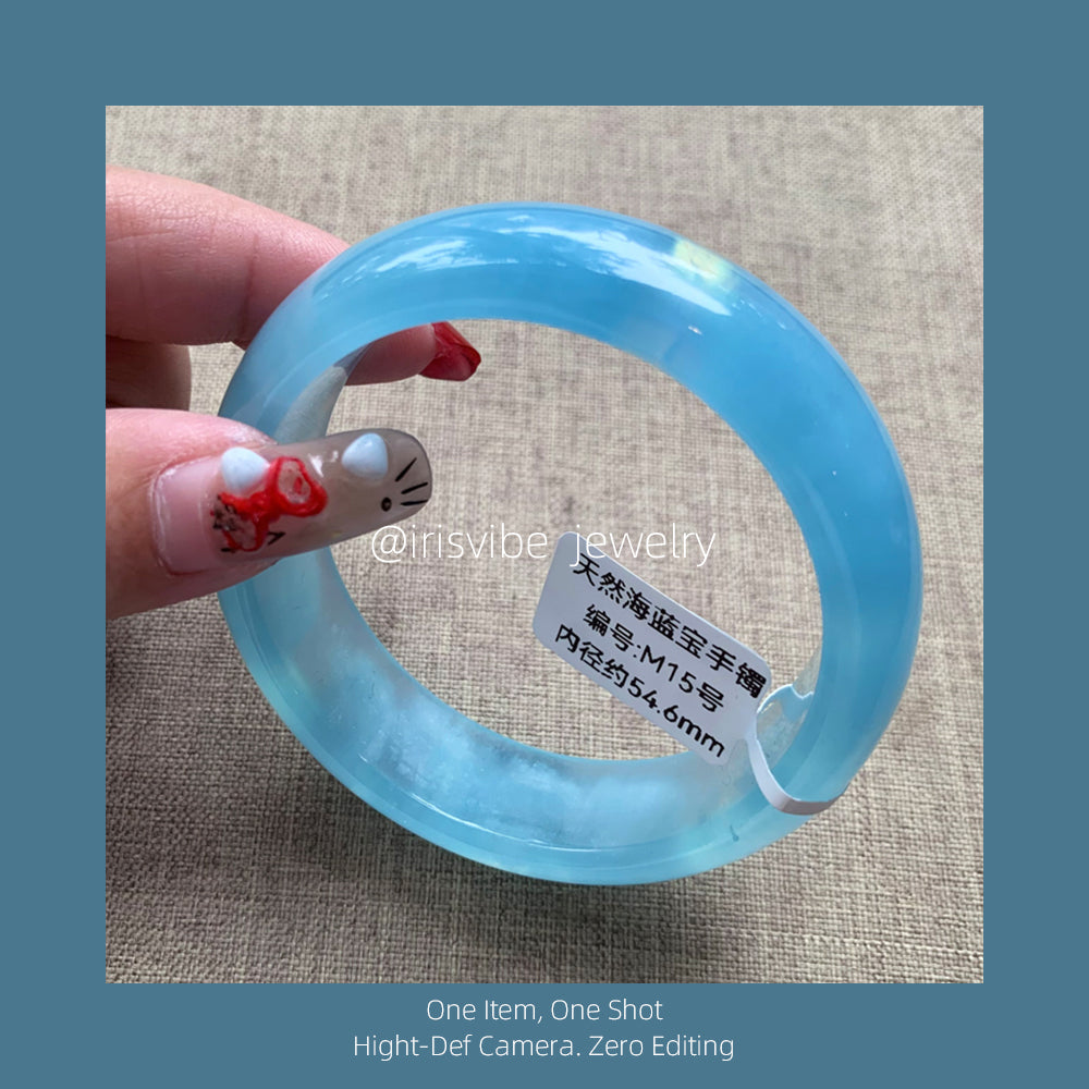 Sky Blue Aquamarine Bangle natural crystal bangle blue sky and white clouds