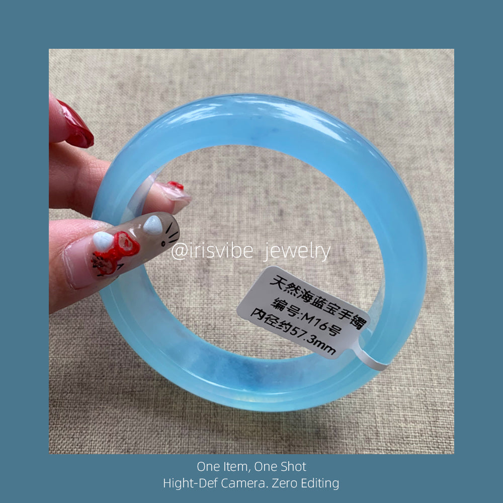 Sky Blue Aquamarine Bangle natural crystal bangle blue sky and white clouds