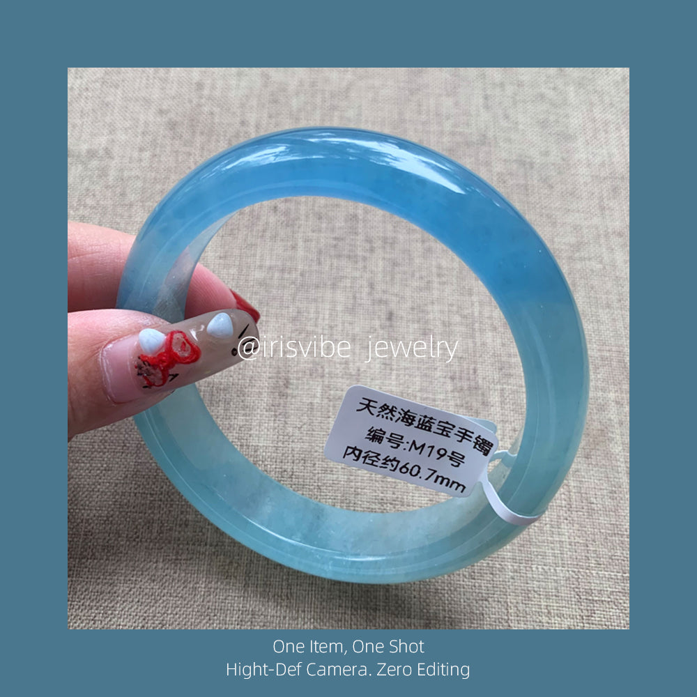 Sky Blue Aquamarine Bangle natural crystal bangle blue sky and white clouds