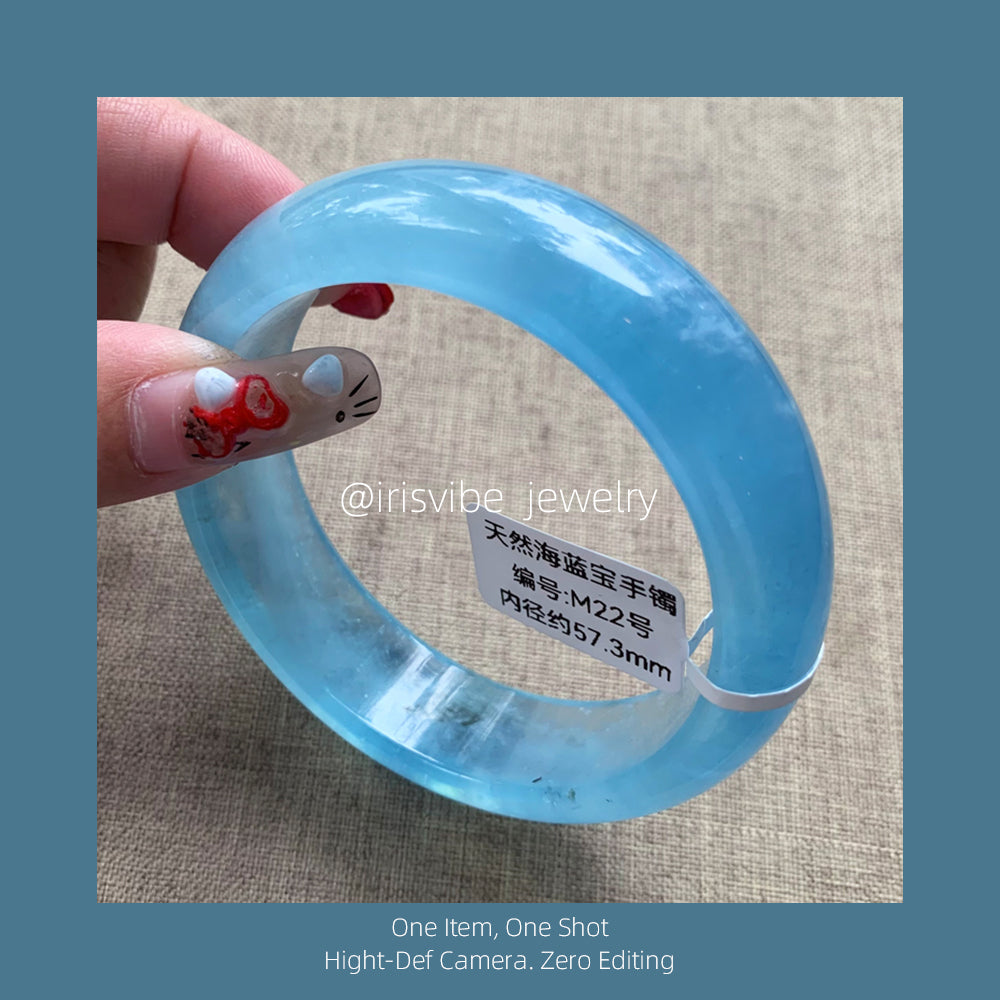 Sky Blue Aquamarine Bangle natural crystal bangle blue sky and white clouds