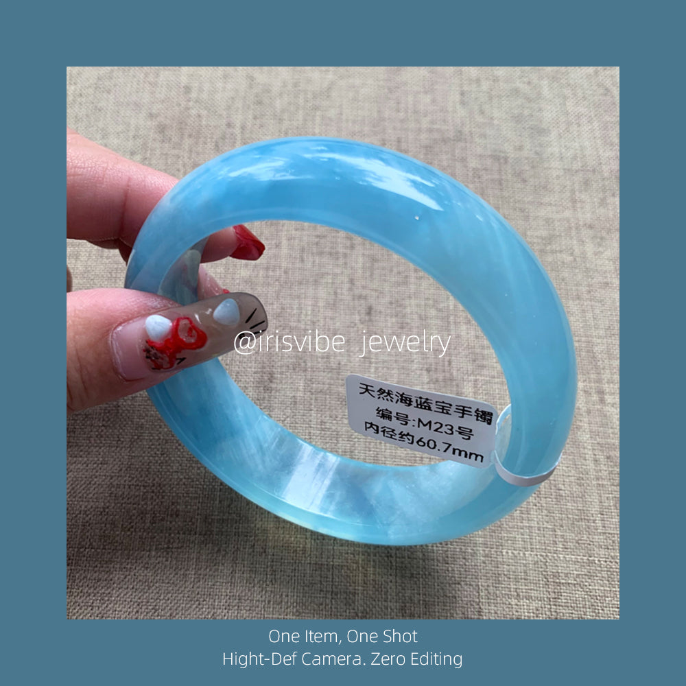 Sky Blue Aquamarine Bangle natural crystal bangle blue sky and white clouds