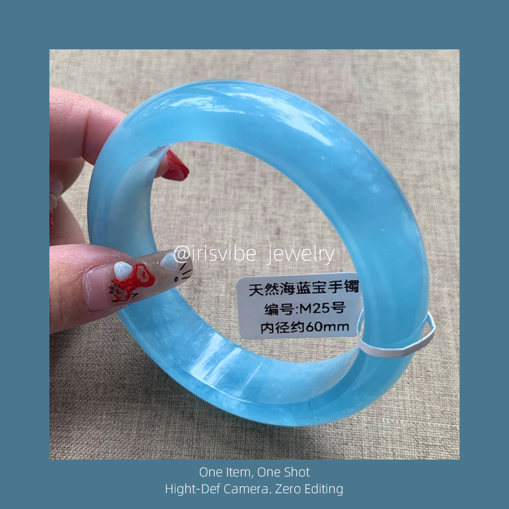 Sky Blue Aquamarine Bangle natural crystal bangle blue sky and white clouds