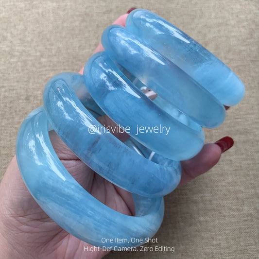 Sky Blue Aquamarine Bangle natural crystal bangle blue sky and white clouds