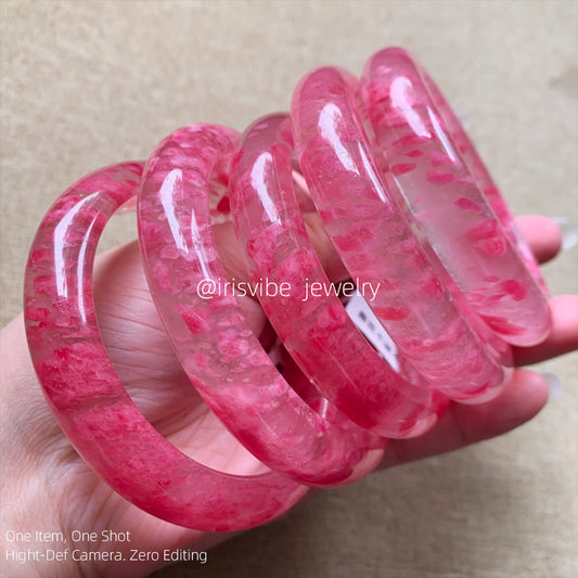 Rhodonite Bangle cherry blossom pink sakura rain natural crystal